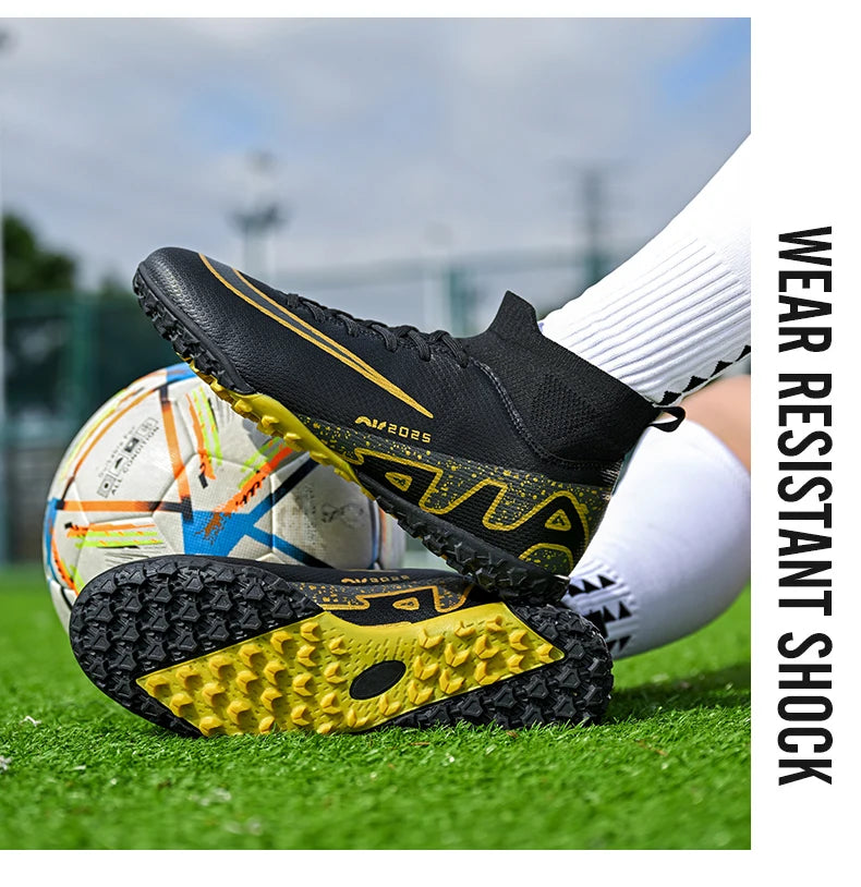 Novos calçados de futebol masculinos para atividades ao ar livre, antiderrapantes, chuteiras profissionais de futebol, cano alto, calçados de treinamento, envio direto, grama, mais vendidos