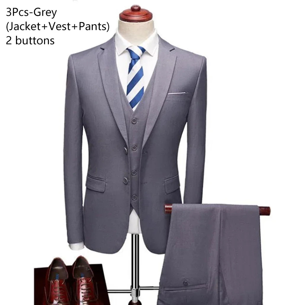 Ternos masculinos elegantes, 3 peças, 2 conjuntos de blazers, jaquetas, coletes, calças, luxo, clássico, 2025, casacos formais, trajes coreanos