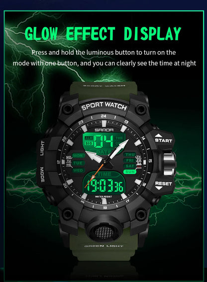 SANDA Relógio Eletrônico Masculino Estilo G Luxo Esportes ao Ar Livre LED Analógico Digital Cronógrafo Militar Display Duplo 50M À Prova D'Água