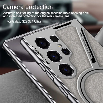 Capa de celular de couro liso com revestimento de luxo para Samsung Galaxy S25 S24 S23 Ultra Magsafe, capa protetora magnética com carregamento sem fio