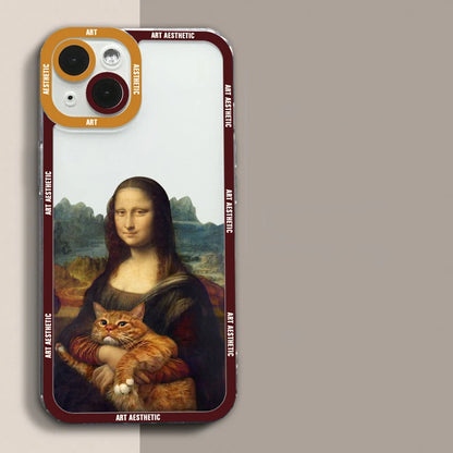 Capa de celular transparente David Mona Lisa com estética da Great Art para iPhone 16, 15, 14, 13, 12, 11 Pro Max, 16E Mini XS X SE2, 7, 8 Plus