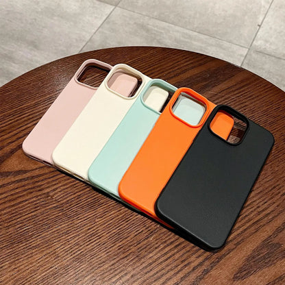 Capa de celular luxuosa de couro com linhas de lichia e silicone para iPhone 16, 15, 14, 13, 12, 11 Pro Max, X, XS, XR Max Plus, macia e à prova de choque, capa completa