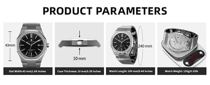 Relógio de pulso masculino SAPPHERO de luxo para negócios em aço inoxidável, esportivo, à prova d'água, resistente, presente para homens