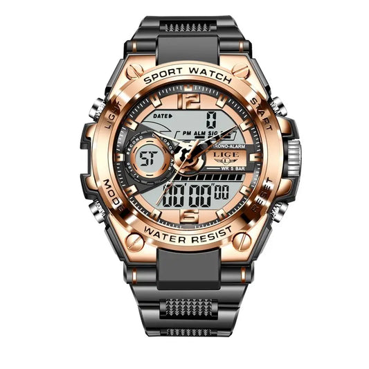 Relógio militar masculino Lige, digital, à prova d'água, 50 m, LED, quartzo, esportivo, grande, relógio masculino