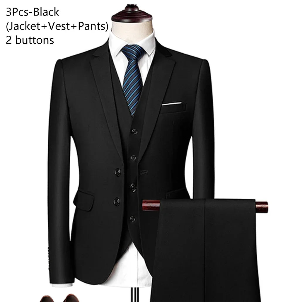 Ternos masculinos elegantes, 3 peças, 2 conjuntos de blazers, jaquetas, coletes, calças, luxo, clássico, 2025, casacos formais, trajes coreanos