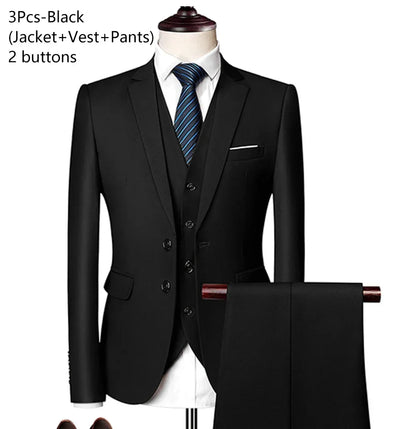 Ternos masculinos elegantes, 3 peças, 2 conjuntos de blazers, jaquetas, coletes, calças, luxo, clássico, 2025, casacos formais, trajes coreanos