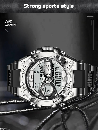 Relógio militar masculino Lige, digital, à prova d'água, 50 m, LED, quartzo, esportivo, grande, relógio masculino