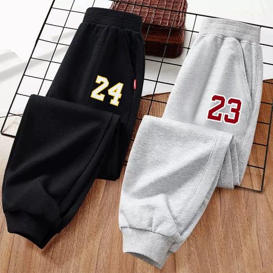 Calça de moletom infantil de basquete com número para meninos, primavera/outono, calças compridas esportivas para corrida