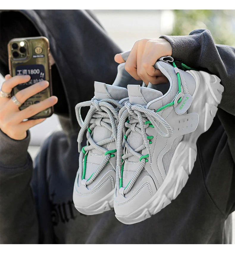 Tênis masculino casual respirável com sola grossa para corrida ao ar livre Four Seasons, novo tênis masculino com sola macia e confortável