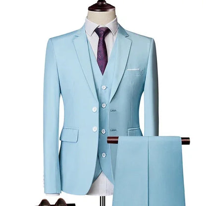 Ternos masculinos elegantes, 3 peças, 2 conjuntos de blazers, jaquetas, coletes, calças, luxo, clássico, 2025, casacos formais, trajes coreanos