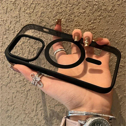 Capa de celular magnética de acrílico à prova de choque transparente para iPhone 16 15 14 13 12 11 Pro Max 14 Plus com carregamento sem fio Magsafe e capa rígida de PC