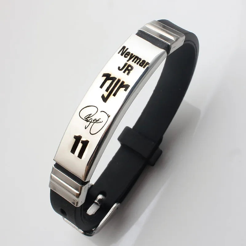 Pulseira de silicone de aço inoxidável HNSP Lionel Messi Cristiano Ronaldo Neymar, estrela do futebol, para homens, acessório de futebol para meninos, presente