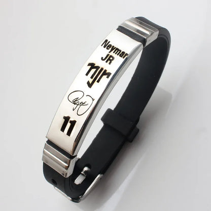 Pulseira de silicone de aço inoxidável HNSP Lionel Messi Cristiano Ronaldo Neymar, estrela do futebol, para homens, acessório de futebol para meninos, presente