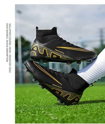 Novos calçados de futebol masculinos para atividades ao ar livre, antiderrapantes, chuteiras profissionais de futebol, cano alto, calçados de treinamento, envio direto, grama, mais vendidos