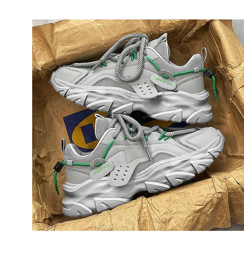 Tênis masculino casual respirável com sola grossa para corrida ao ar livre Four Seasons, novo tênis masculino com sola macia e confortável
