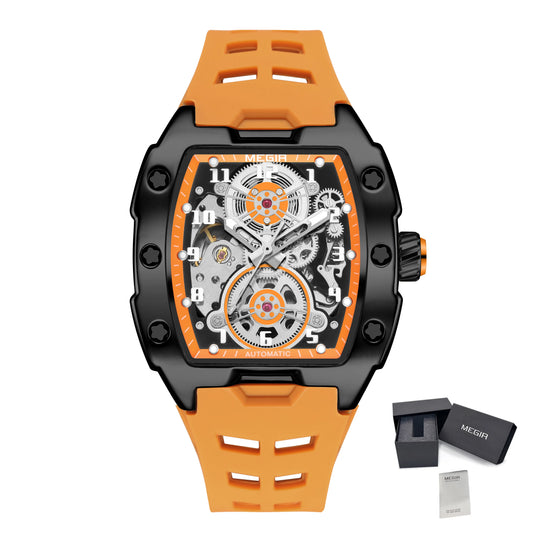 MEGIR Relógio Mecânico Masculino de Marca Top Fashion, Esportivo, Oco, Automático, Relógio de Pulso Luminoso, À Prova D'Água