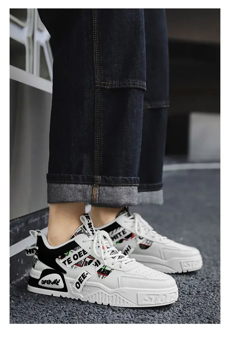 Tênis de couro da moda casual, novos sapatos masculinos para skate, calçados esportivos para corrida ao ar livre, caminhada, tênis, plataforma, calçados de luxo