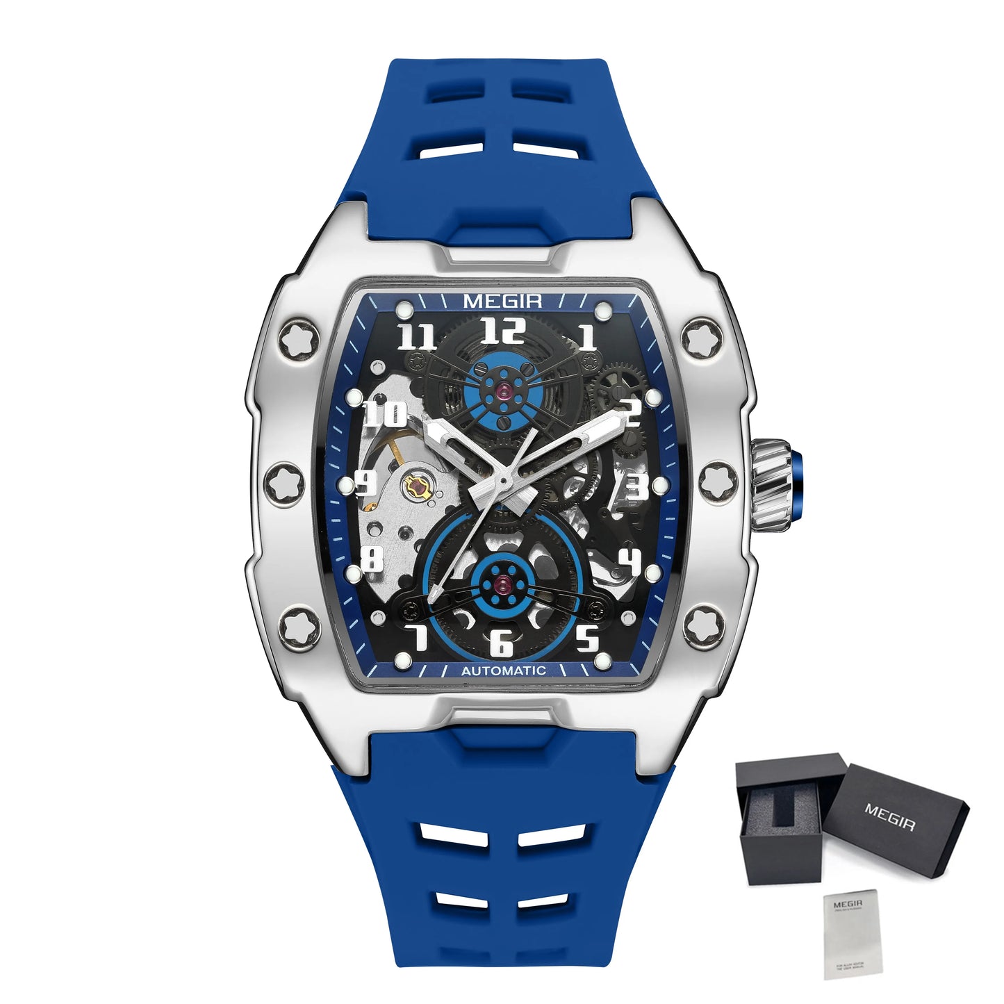 MEGIR Relógio Mecânico Masculino de Marca Top Fashion, Esportivo, Oco, Automático, Relógio de Pulso Luminoso, À Prova D'Água