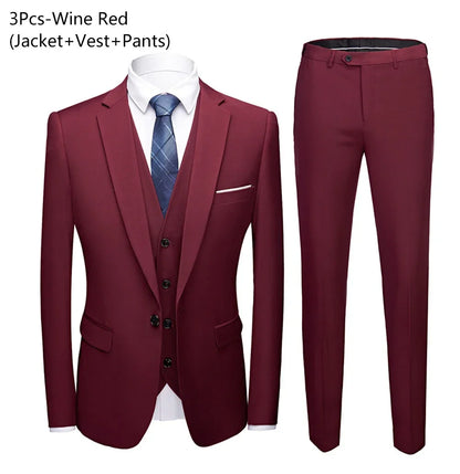Ternos masculinos elegantes, 3 peças, 2 conjuntos de blazers, jaquetas, coletes, calças, luxo, clássico, 2025, casacos formais, trajes coreanos