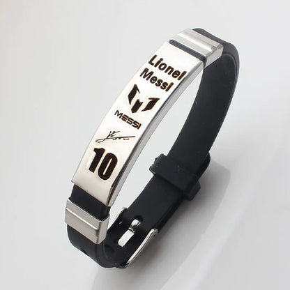 Pulseira de silicone de aço inoxidável HNSP Lionel Messi Cristiano Ronaldo Neymar, estrela do futebol, para homens, acessório de futebol para meninos, presente