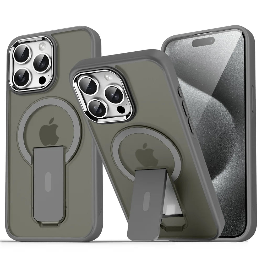 Capa de celular magnética dobrável Magsafe de luxo para iPhone 16, 15, 14 Plus, 13, 12, 11 Pro Max, capa traseira translúcida fosca