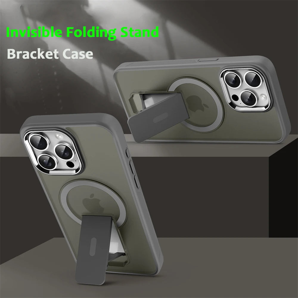 Capa de celular magnética dobrável Magsafe de luxo para iPhone 16, 15, 14 Plus, 13, 12, 11 Pro Max, capa traseira translúcida fosca