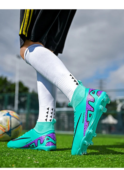 Novos calçados de futebol masculinos para atividades ao ar livre, antiderrapantes, chuteiras profissionais de futebol, cano alto, calçados de treinamento, envio direto, grama, mais vendidos