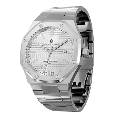 Relógio de pulso masculino SAPPHERO de luxo para negócios em aço inoxidável, esportivo, à prova d'água, resistente, presente para homens