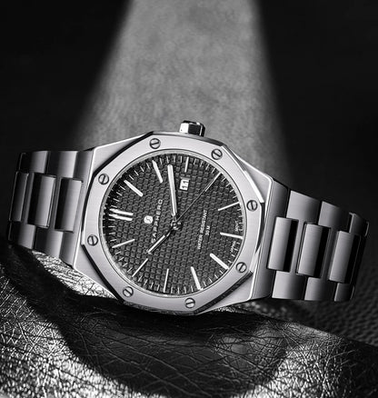 Relógio de pulso masculino SAPPHERO de luxo para negócios em aço inoxidável, esportivo, à prova d'água, resistente, presente para homens