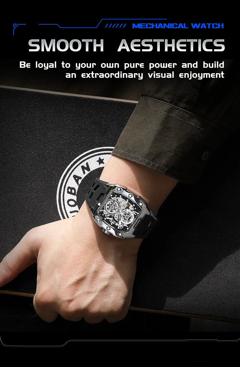 MEGIR Relógio Mecânico Masculino de Marca Top Fashion, Esportivo, Oco, Automático, Relógio de Pulso Luminoso, À Prova D'Água