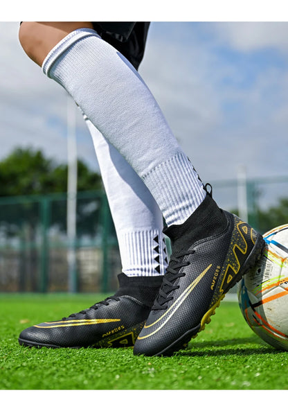 Novos calçados de futebol masculinos para atividades ao ar livre, antiderrapantes, chuteiras profissionais de futebol, cano alto, calçados de treinamento, envio direto, grama, mais vendidos