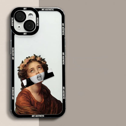 Capa de celular transparente David Mona Lisa com estética da Great Art para iPhone 16, 15, 14, 13, 12, 11 Pro Max, 16E Mini XS X SE2, 7, 8 Plus