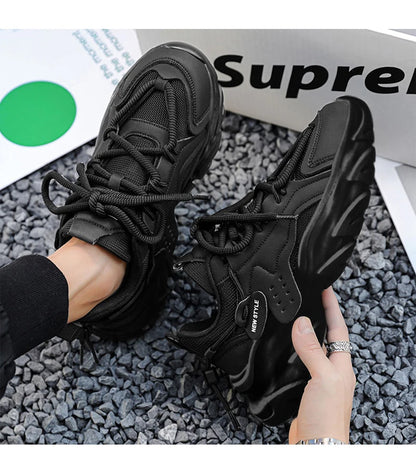 Tênis masculino casual respirável com sola grossa para corrida ao ar livre Four Seasons, novo tênis masculino com sola macia e confortável