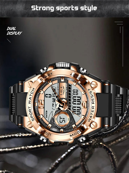 Relógio militar masculino Lige, digital, à prova d'água, 50 m, LED, quartzo, esportivo, grande, relógio masculino