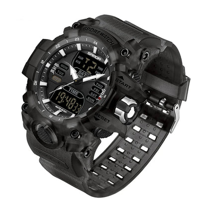 SANDA Relógio Eletrônico Masculino Estilo G Luxo Esportes ao Ar Livre LED Analógico Digital Cronógrafo Militar Display Duplo 50M À Prova D'Água