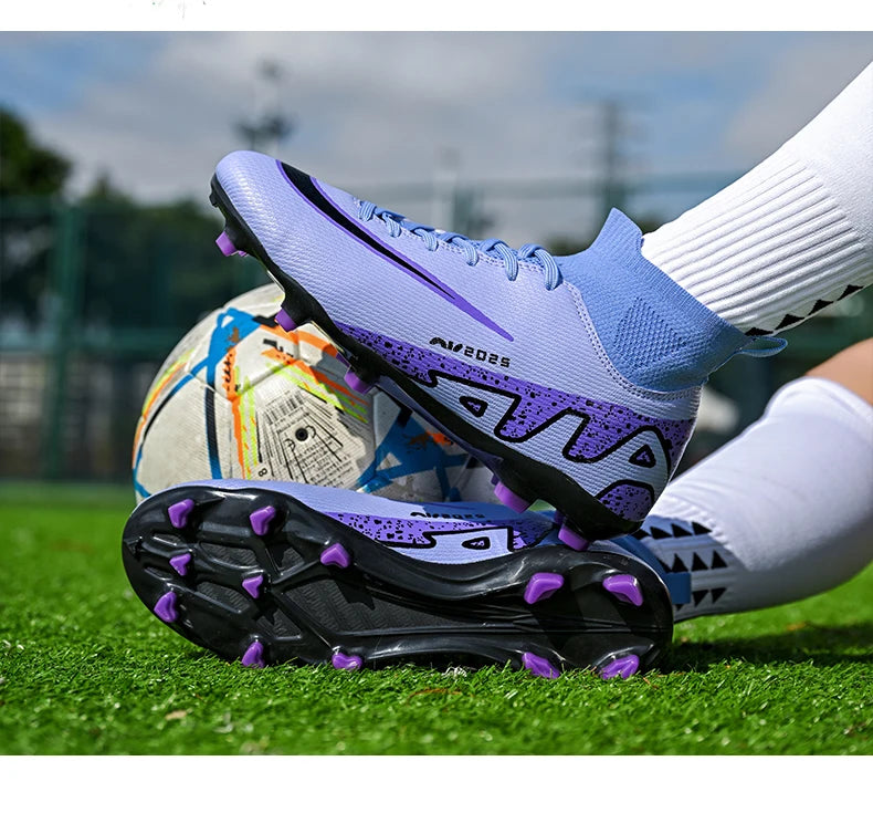 Novos calçados de futebol masculinos para atividades ao ar livre, antiderrapantes, chuteiras profissionais de futebol, cano alto, calçados de treinamento, envio direto, grama, mais vendidos
