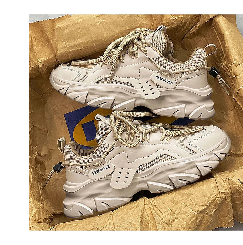 Tênis masculino casual respirável com sola grossa para corrida ao ar livre Four Seasons, novo tênis masculino com sola macia e confortável