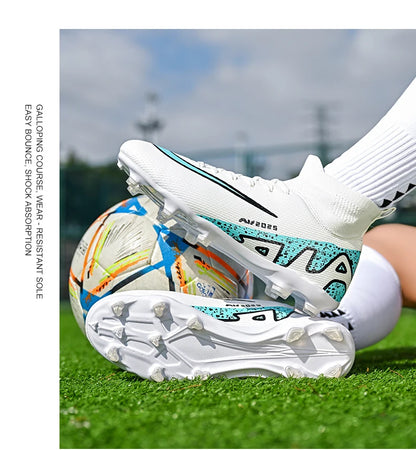 Novos calçados de futebol masculinos para atividades ao ar livre, antiderrapantes, chuteiras profissionais de futebol, cano alto, calçados de treinamento, envio direto, grama, mais vendidos