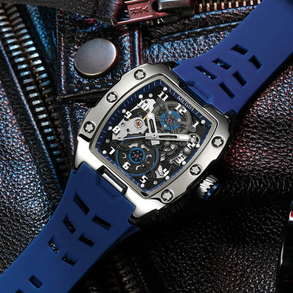 MEGIR Relógio Mecânico Masculino de Marca Top Fashion, Esportivo, Oco, Automático, Relógio de Pulso Luminoso, À Prova D'Água