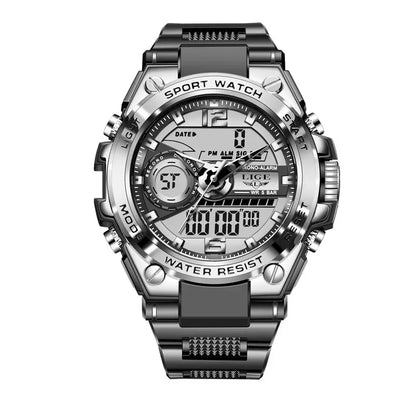 Relógio militar masculino Lige, digital, à prova d'água, 50 m, LED, quartzo, esportivo, grande, relógio masculino