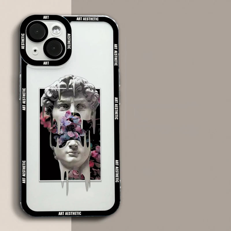 Capa de celular transparente David Mona Lisa com estética da Great Art para iPhone 16, 15, 14, 13, 12, 11 Pro Max, 16E Mini XS X SE2, 7, 8 Plus