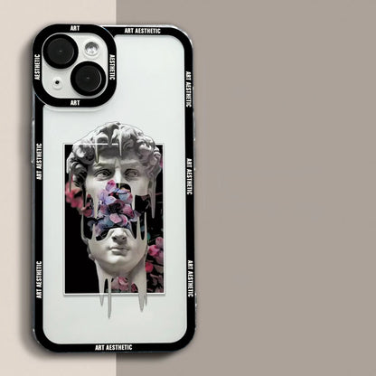 Capa de celular transparente David Mona Lisa com estética da Great Art para iPhone 16, 15, 14, 13, 12, 11 Pro Max, 16E Mini XS X SE2, 7, 8 Plus