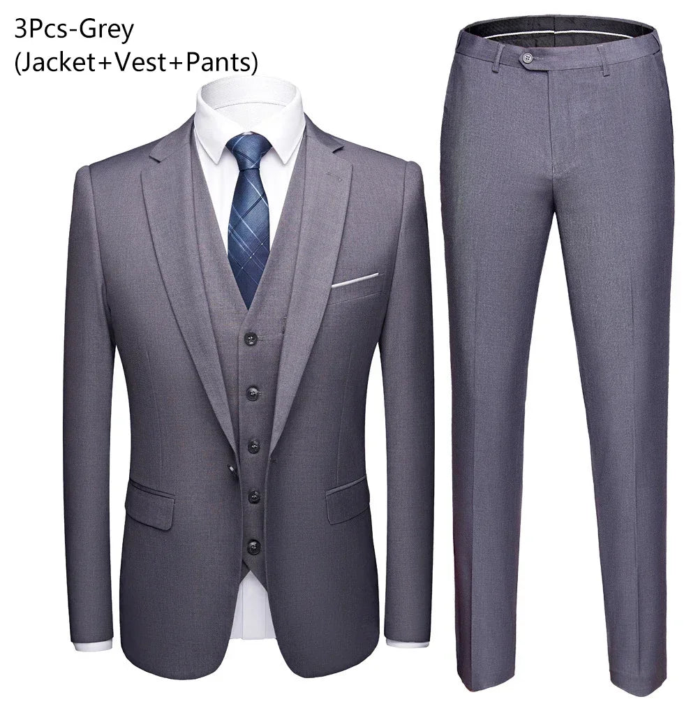 Ternos masculinos elegantes, 3 peças, 2 conjuntos de blazers, jaquetas, coletes, calças, luxo, clássico, 2025, casacos formais, trajes coreanos