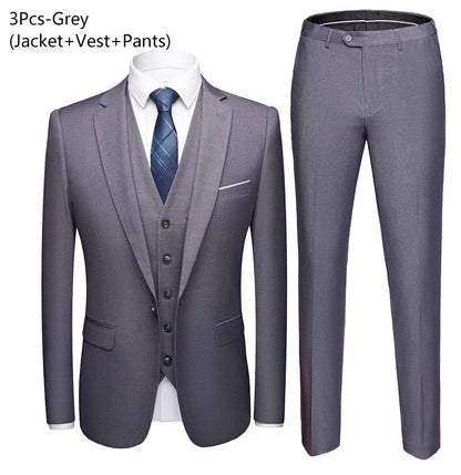 Ternos masculinos elegantes, 3 peças, 2 conjuntos de blazers, jaquetas, coletes, calças, luxo, clássico, 2025, casacos formais, trajes coreanos
