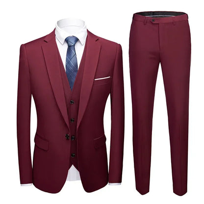 Ternos masculinos elegantes, 3 peças, 2 conjuntos de blazers, jaquetas, coletes, calças, luxo, clássico, 2025, casacos formais, trajes coreanos