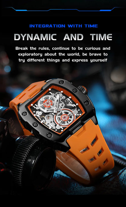 MEGIR Relógio Mecânico Masculino de Marca Top Fashion, Esportivo, Oco, Automático, Relógio de Pulso Luminoso, À Prova D'Água