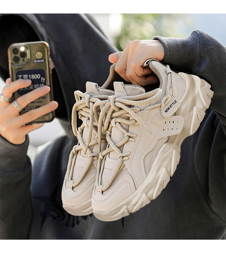 Tênis masculino casual respirável com sola grossa para corrida ao ar livre Four Seasons, novo tênis masculino com sola macia e confortável
