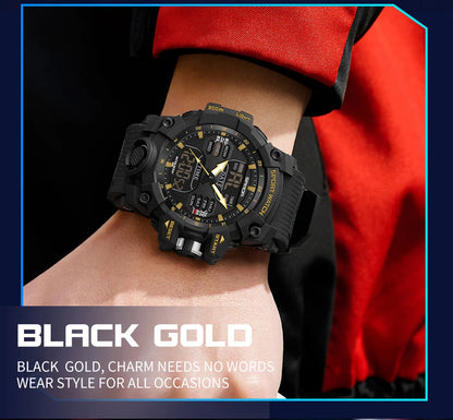 SANDA Relógio Eletrônico Masculino Estilo G Luxo Esportes ao Ar Livre LED Analógico Digital Cronógrafo Militar Display Duplo 50M À Prova D'Água