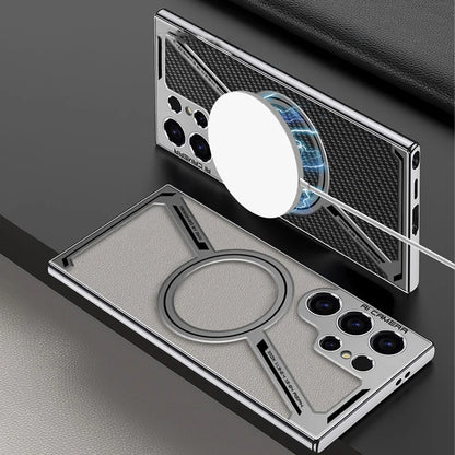 Capa de celular de couro liso com revestimento de luxo para Samsung Galaxy S25 S24 S23 Ultra Magsafe, capa protetora magnética com carregamento sem fio