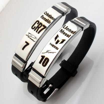 Pulseira de silicone de aço inoxidável HNSP Lionel Messi Cristiano Ronaldo Neymar, estrela do futebol, para homens, acessório de futebol para meninos, presente